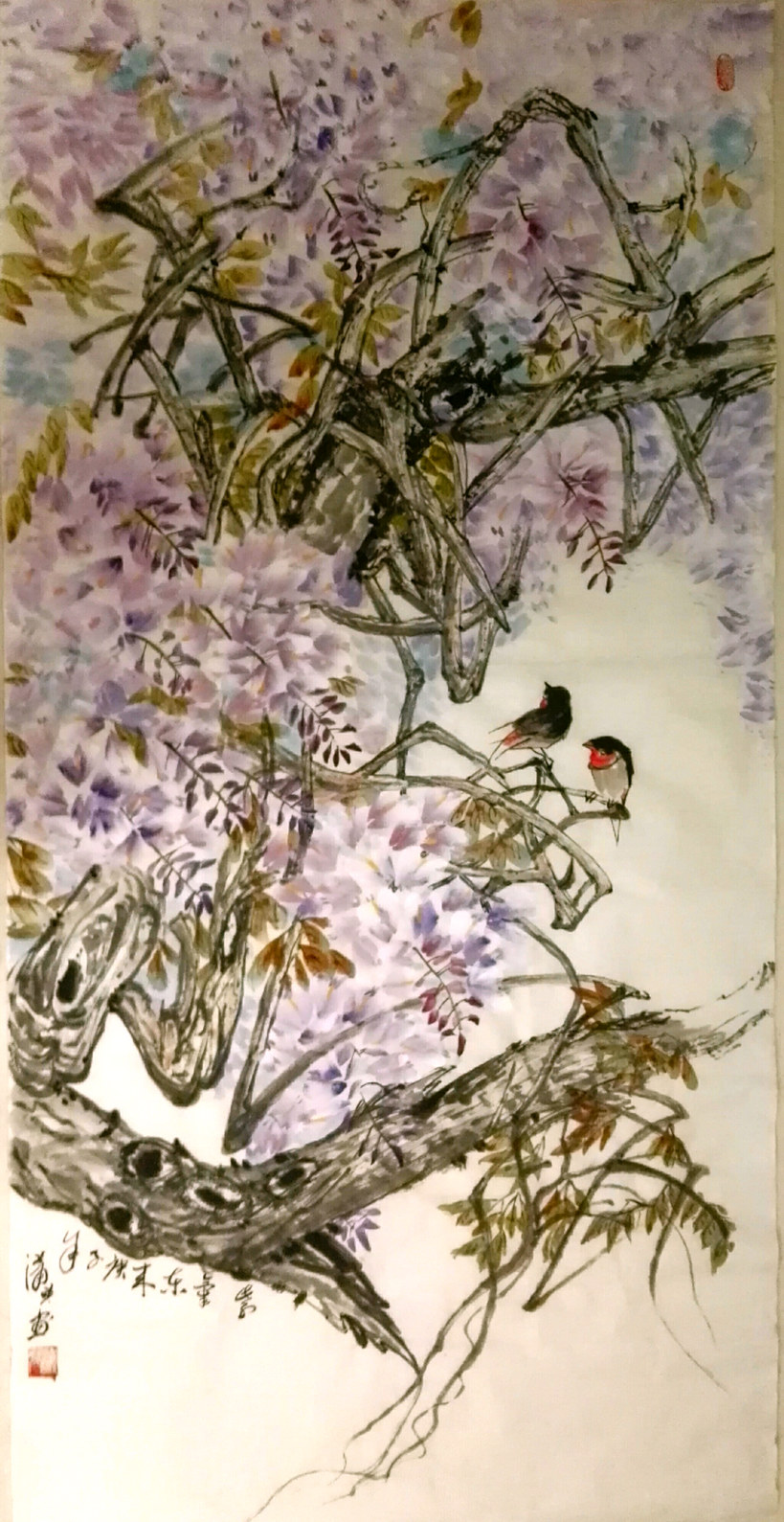 潇琴国画作品《紫气东来》68x138cm四尺整宣 写意花鸟 纸本水墨设色 2020年